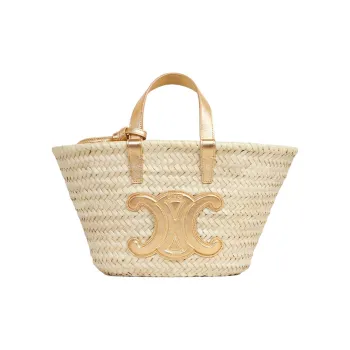 CELINE Triomphe Leather Straw Bag Handbag Teen Women's Light Brown