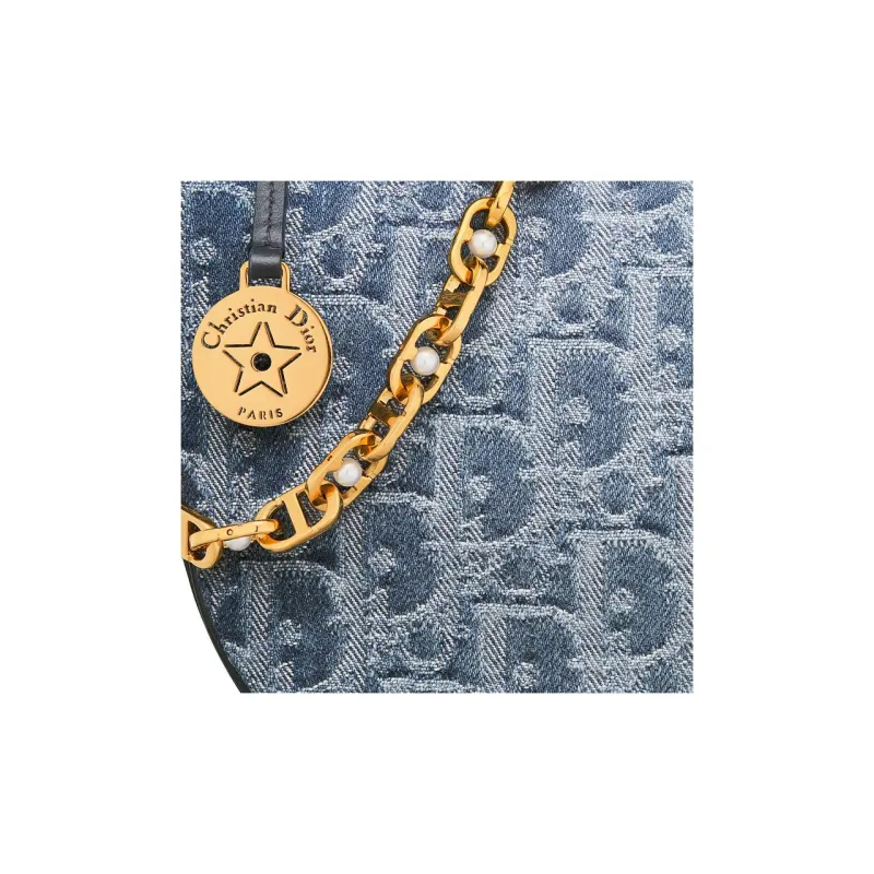 DIOR Oblique Jacquard Fabric Crossbody Bag Shoulder Bag Women's Blue-5
