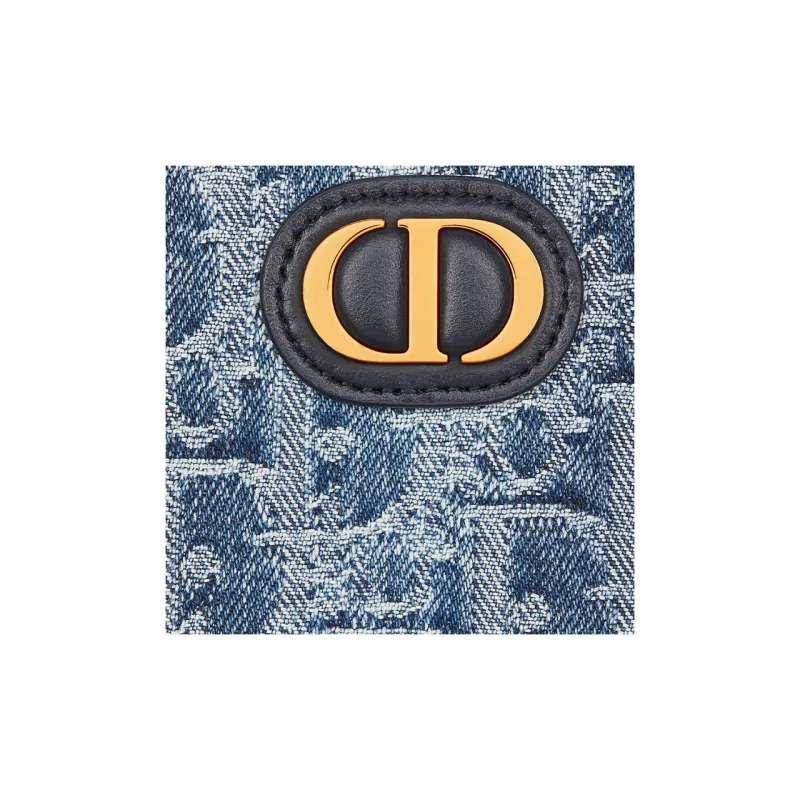 DIOR 30 Montaigne Oblique Jacquard Denim Wallet Women's Blue-4
