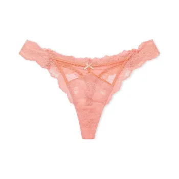 Victoria's Secret PINK DREAM ANGELS Lace & Mesh Thong Panty/Neon Nectar Underpants Women's 1 Pack Orange Pink