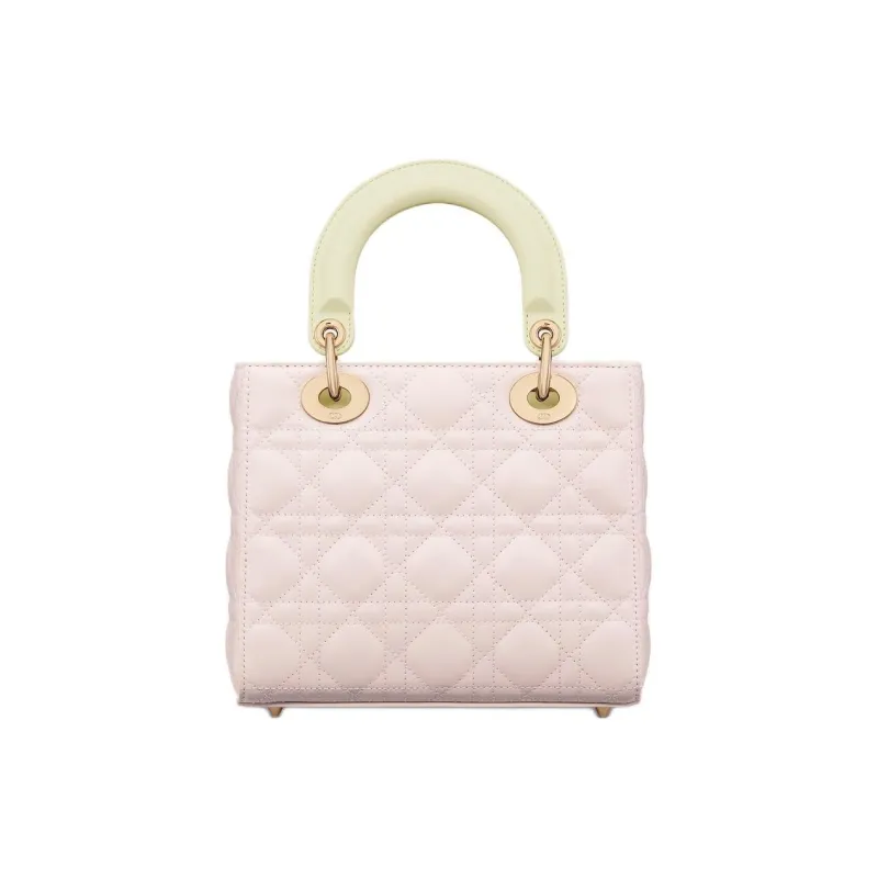 DIOR Wicker Pattern Sheepskin Shoulder Bag, Crossbody Bag, Handbag Trumpets Women's Light Yellow & Quartz Pink-4