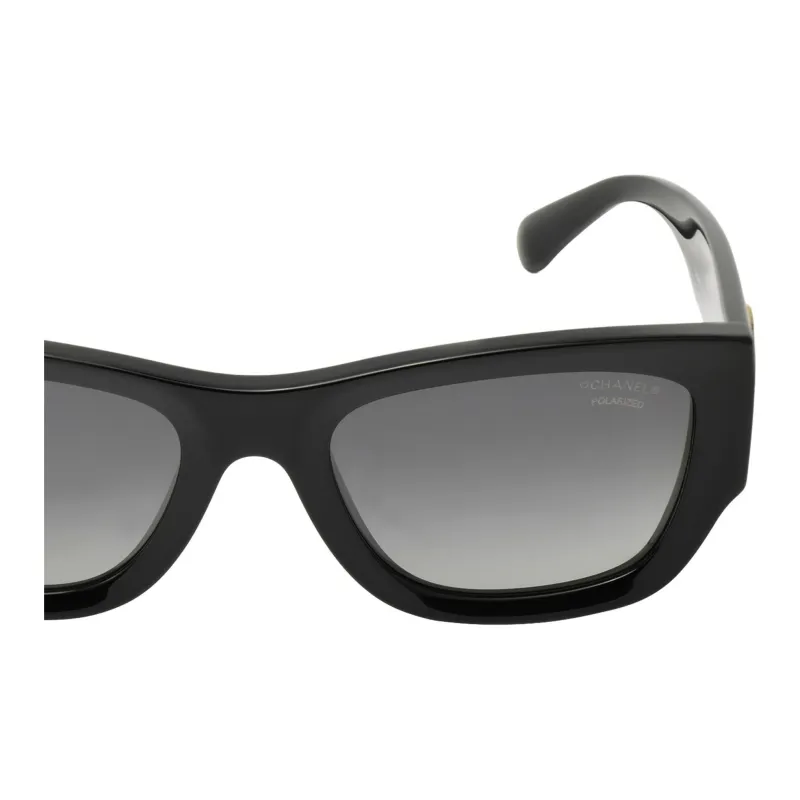 CHANEL Plate Frame Irregular Shape Sunglasses Women's Black-3