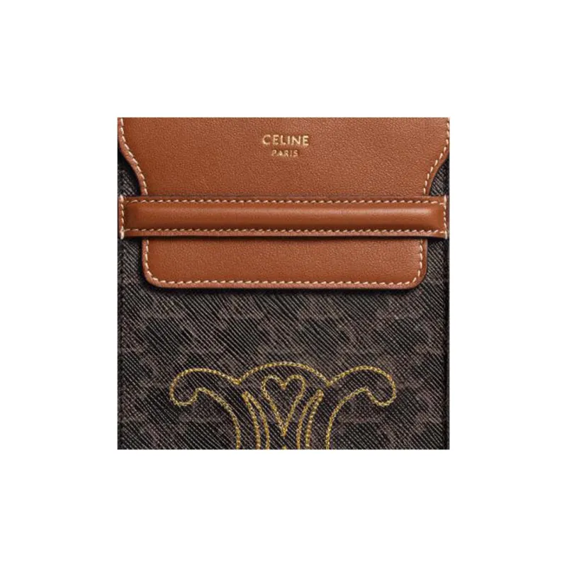 CELINE Triomphe Leather Shoulder Bag Crossbody Bag With Cell Phone Pouch Women's Tawny-4