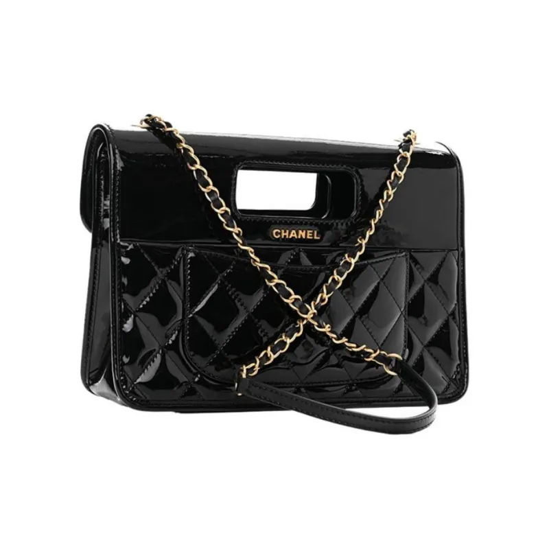 CHANEL Patent Leather Flap Bag, Messenger Bag, Briefcase, Shoulder Bag, Crossbody Bag, Handbag Women's Black-1