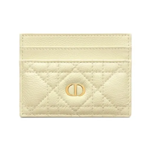 DIOR Wicker Pattern Calfskin Card Holder Card Holder Women's Light Yellow