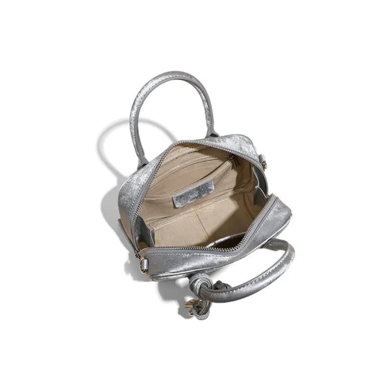 COMELY Cow Leather With Synthetic Leather Small Square Bag, One Shoulder Handbag Regular Women's Silver-4
