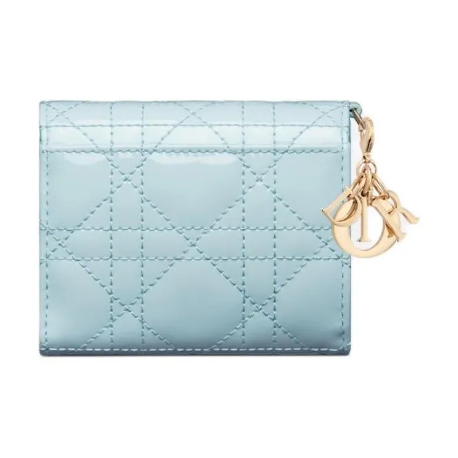 DIOR Lady Dior Patent Leather With Calfskin Wallet Women's Sky Blue-2