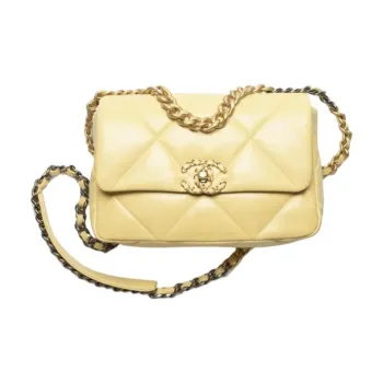 CHANEL 19Bag Sheepskin Shoulder Bag, Crossbody Bag Trumpets Women's Light Yellow