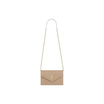 SAINT LAURENT Leather Chain Wallet, Crossbody Bag, Shoulder Bag Women's Dark Beige