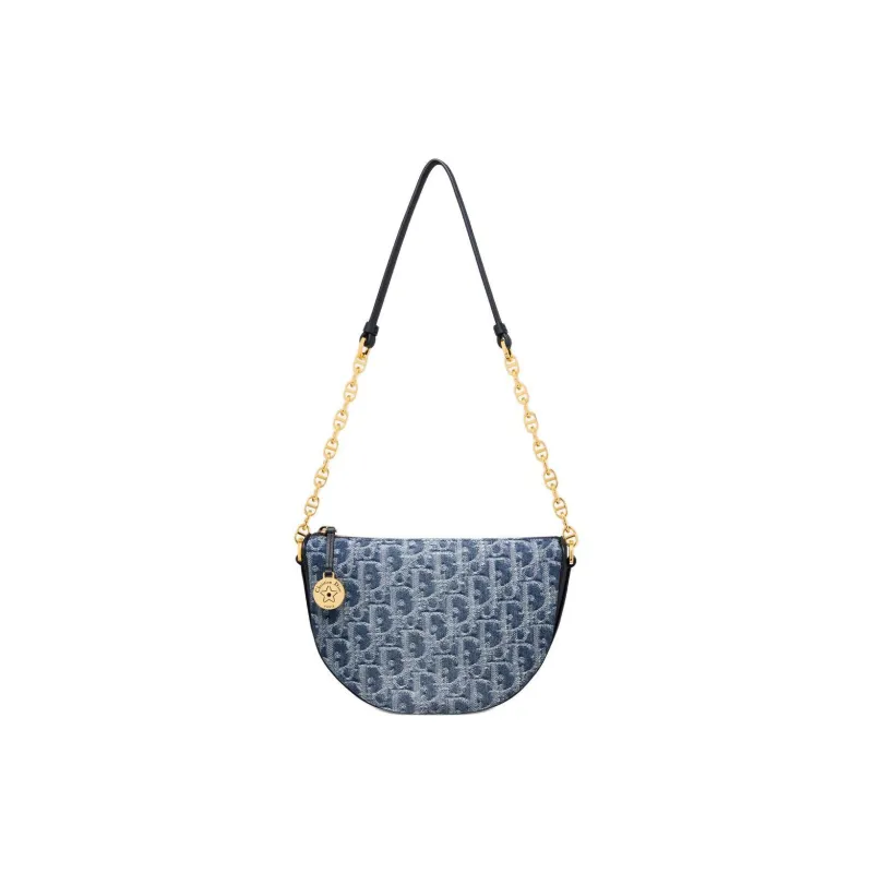 DIOR Oblique Jacquard Fabric Crossbody Bag Shoulder Bag Women's Blue-3