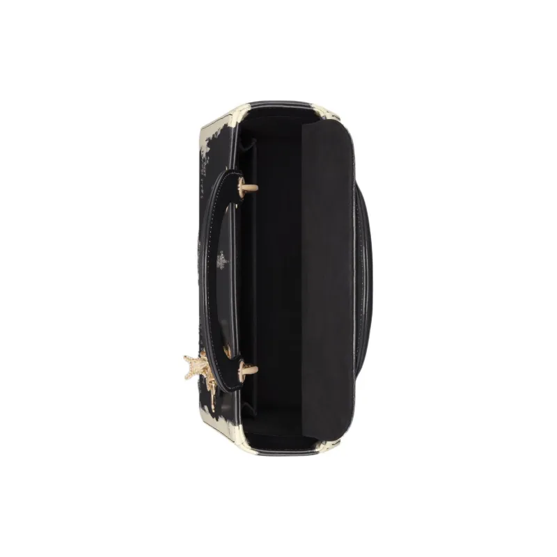 DIOR Rhinestone Embroidered Paris Print Calfskin Shoulder Bag Crossbody Bag Handbag Medium Size Women's Black & Beige-3