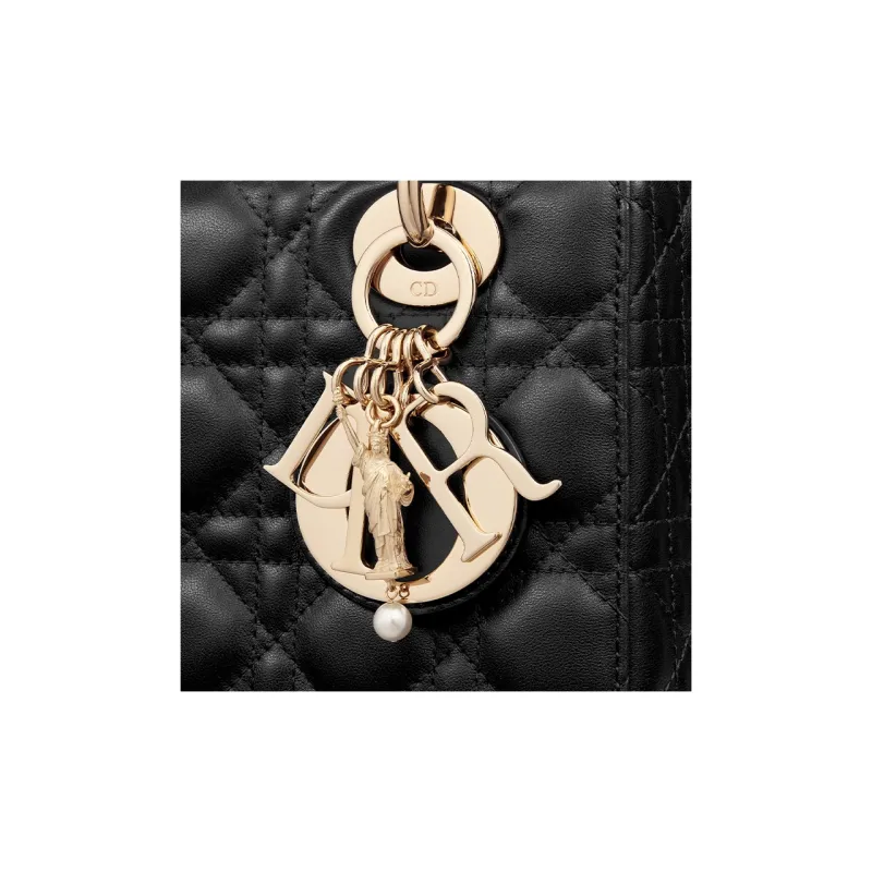 DIOR Lady Dior Wicker Lambskin Shoulder Bag Crossbody Bag Handbag Small Size Women's Black-5
