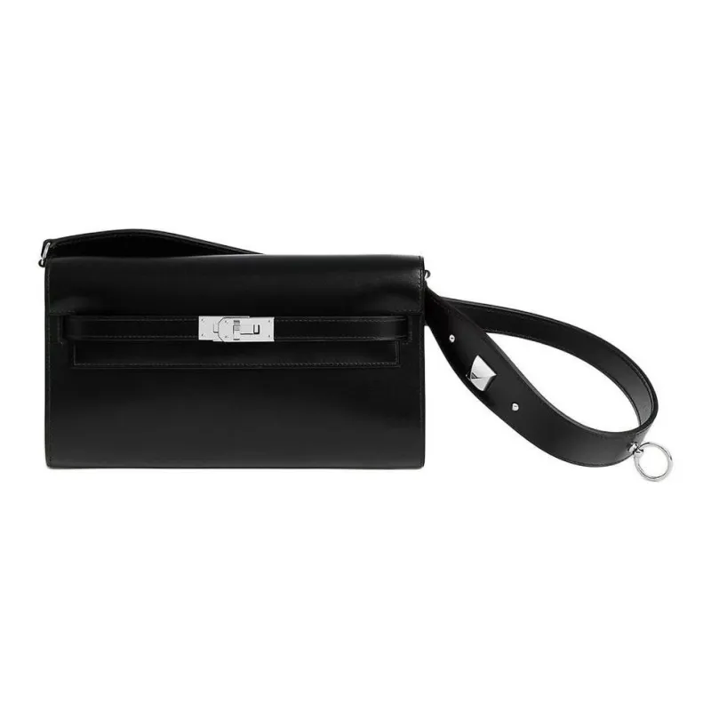 HERMES Kelly To Go Box Calfskin Wallets Handheld Shoulder Bag Crossbody Bag Women's 89 Noir Black-0