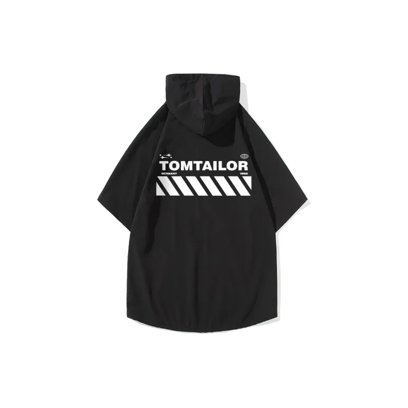 TOM TAILOR Vintage Hooded Pullover With Thin Back Print Logo Minimalist Style Loose Fit Short-Sleeved T-Shirt Unisex-1