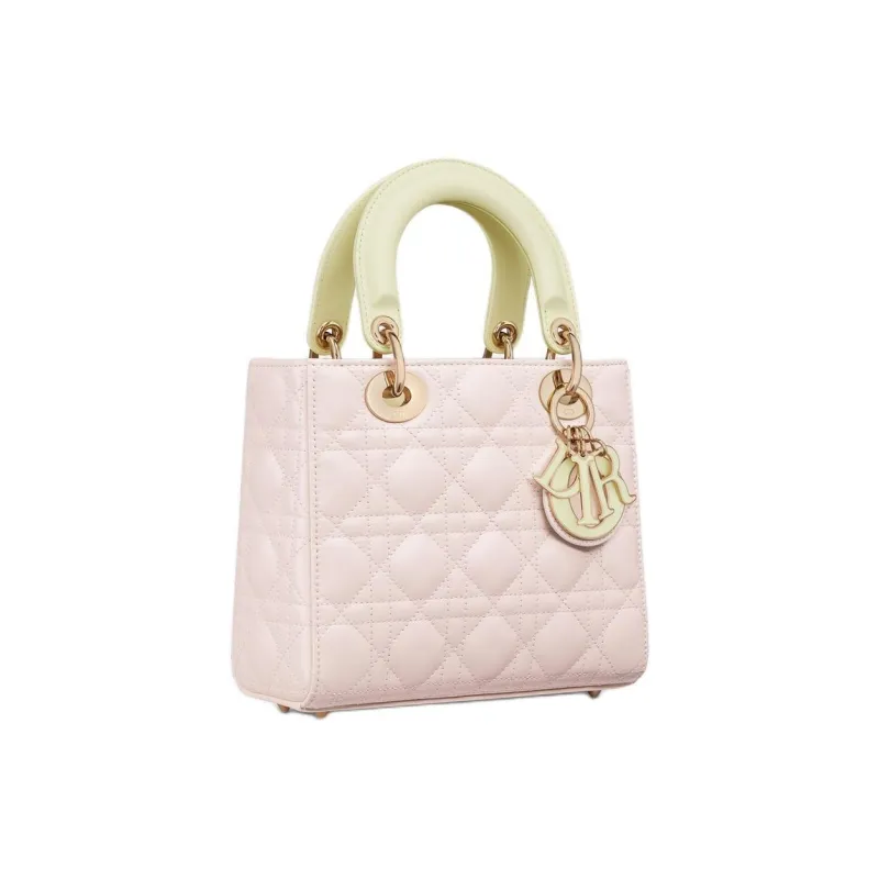 DIOR Wicker Pattern Sheepskin Shoulder Bag, Crossbody Bag, Handbag Trumpets Women's Light Yellow & Quartz Pink-1