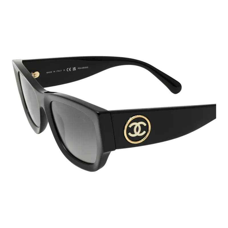 CHANEL Plate Frame Irregular Shape Sunglasses Women's Black-4