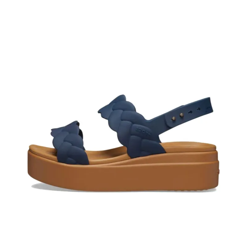 Crocs Brooklyn Woven Wedge Sandals 'Blue Brown' Women's-0