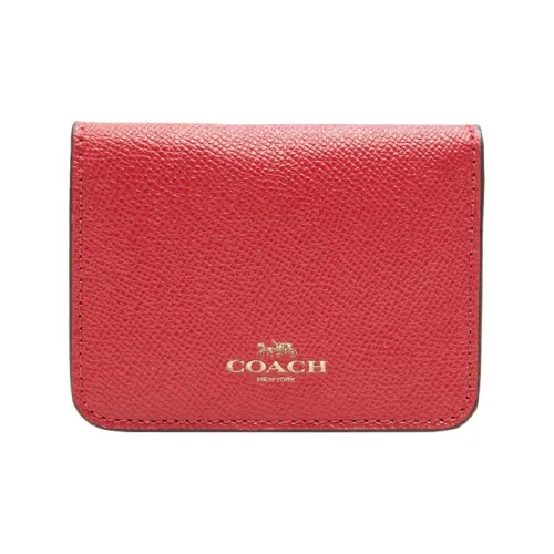 COACH Card Case Leather Wallet, Card Holder Small Size Women's Red