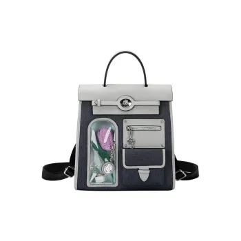 Anthracene Leather With Microfiber And Denim Double-Shoulder Wave Regular Women's Multicolor