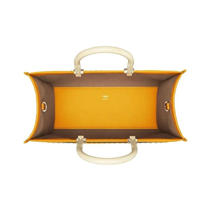 FENDI Sunshine Leather Tote Bag Shopping Bag Shoulder Bag Crossbody Bag Handbag Women's Yellow-3