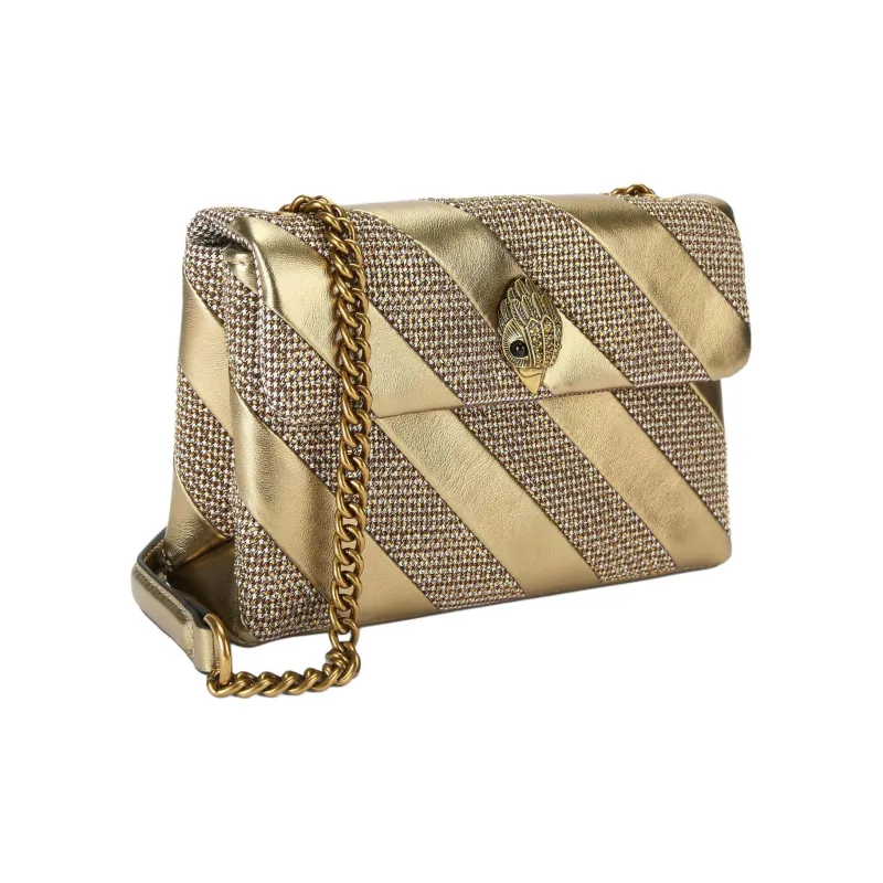 Kurt Geiger London Fabric With Leather Shoulder Bag Crossbody Bag Medium Size Women's Gold-1