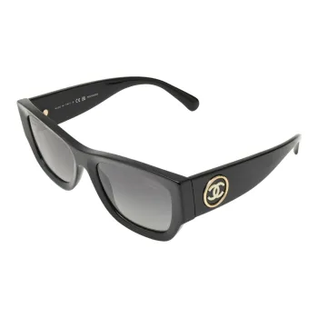 CHANEL Plate Frame Irregular Shape Sunglasses Women's Black