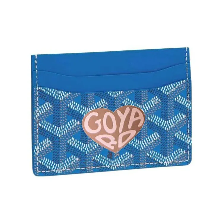GOYARD Saint-Sulpice Canvas With Calfskin Card Clip Card Holder Unisex Sky Blue Patchwork Gray Pink Heart-0