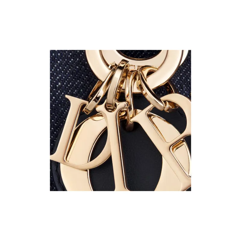 DIOR Butterfly Embroidered Denim Fabric Shoulder Bag Crossbody Bag Handbag Extra Mini Women's Blue-6