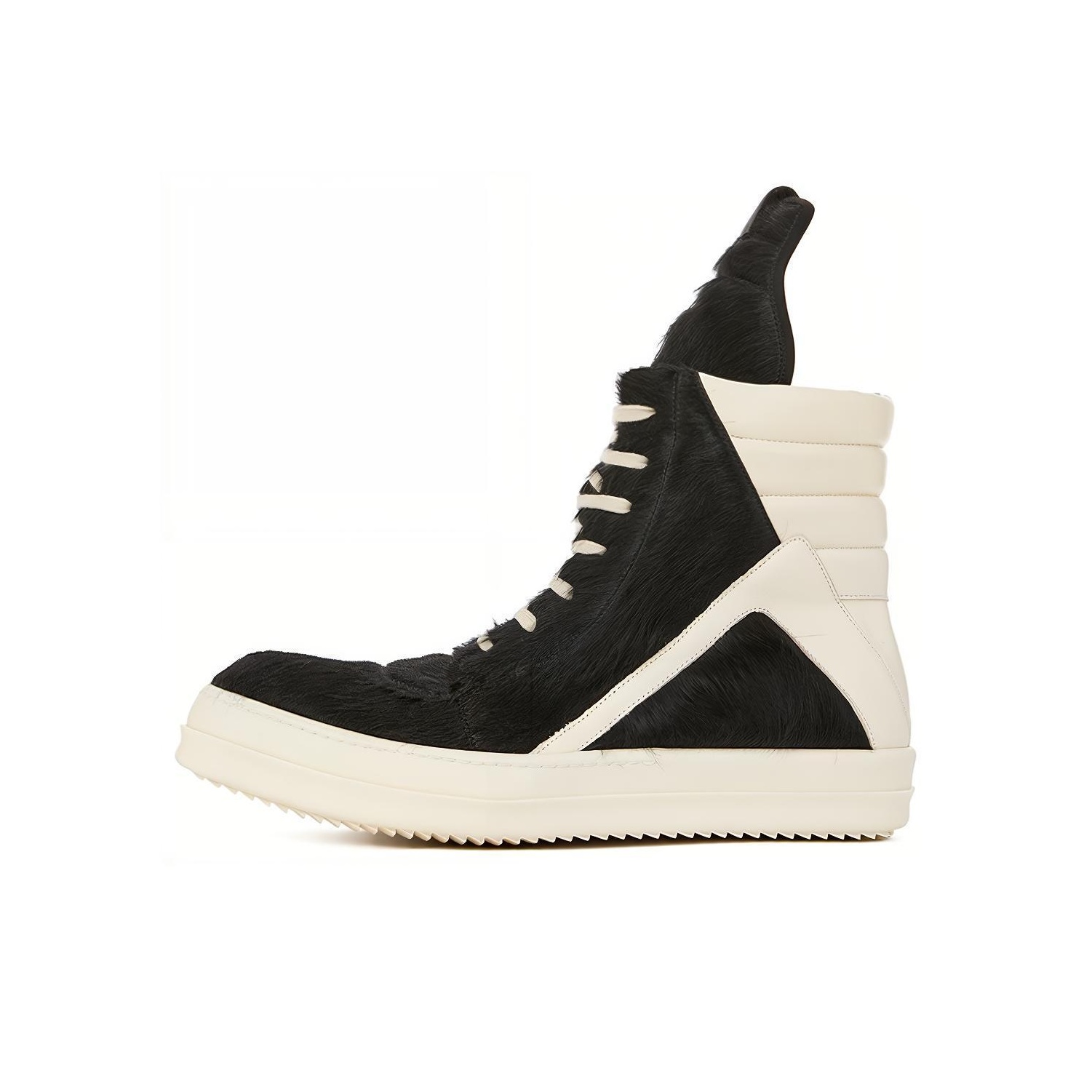 RICK OWENS GeoBasket Cow Fur Black Milk - POIZON