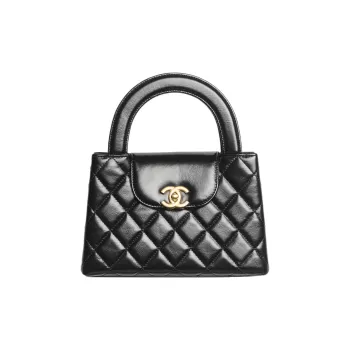 CHANEL 23K Kelly Shiny Aged Calfskin Gold Tone Metal Mini Handbag Black