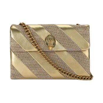 Kurt Geiger London Fabric With Leather Shoulder Bag Crossbody Bag Medium Size Women's Gold