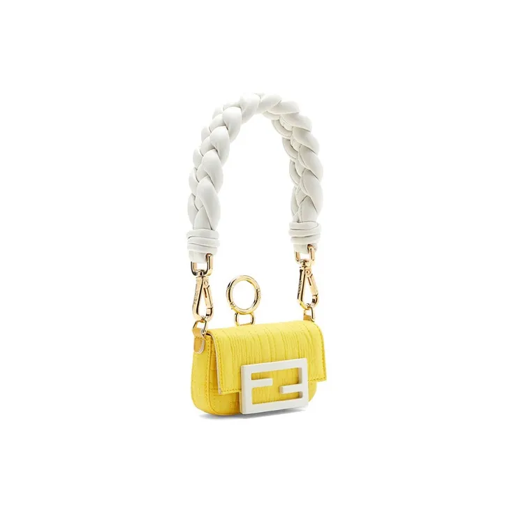 FENDI Baguette Lambskin Nylon Baguette Bag Handbag Women's Yellow & White-1