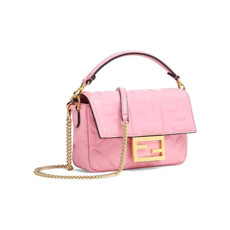 FENDI Baguette Nappa Leather Baguette Bag Handbag Shoulder Bag Crossbody Bag Mini Women's Cherry Blossom Pink-1
