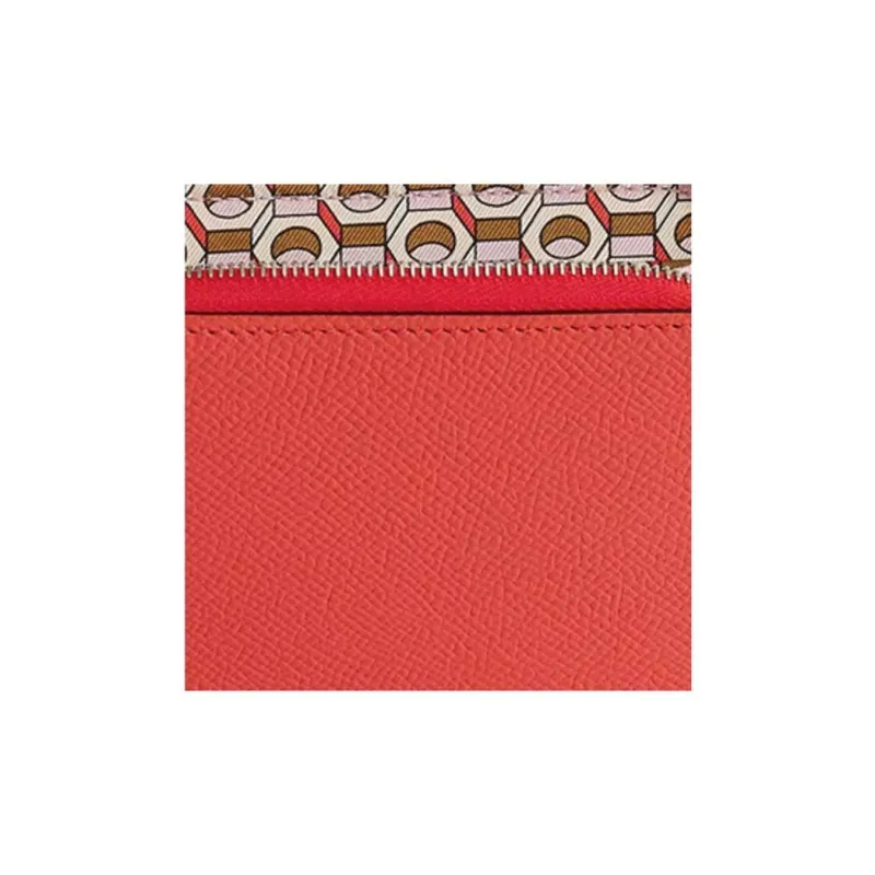 HERMES Silk'In Epsom Leather Bonded Barenia Calfskin Coin Purse Clutch Wallet Women's Orange Red-2