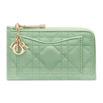 DIOR Lady Dior Lambskin Card Holder Women's Green