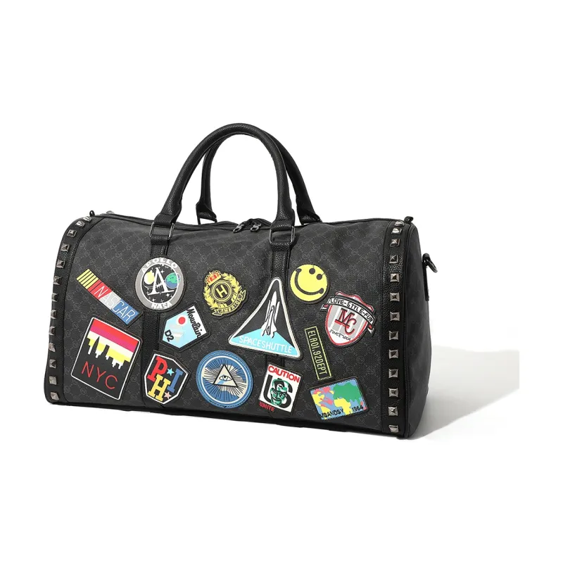 MASTER CANVAS Fabric Handbags Crossbody Bags Large Size L Unisex Black Print-2