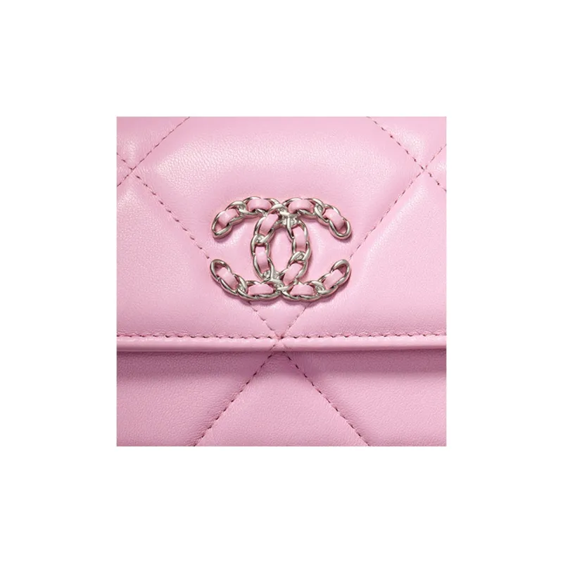 CHANEL 19Bag Shiny Lambskin Shoulder Bag, Crossbody Bag Women's Pink-5