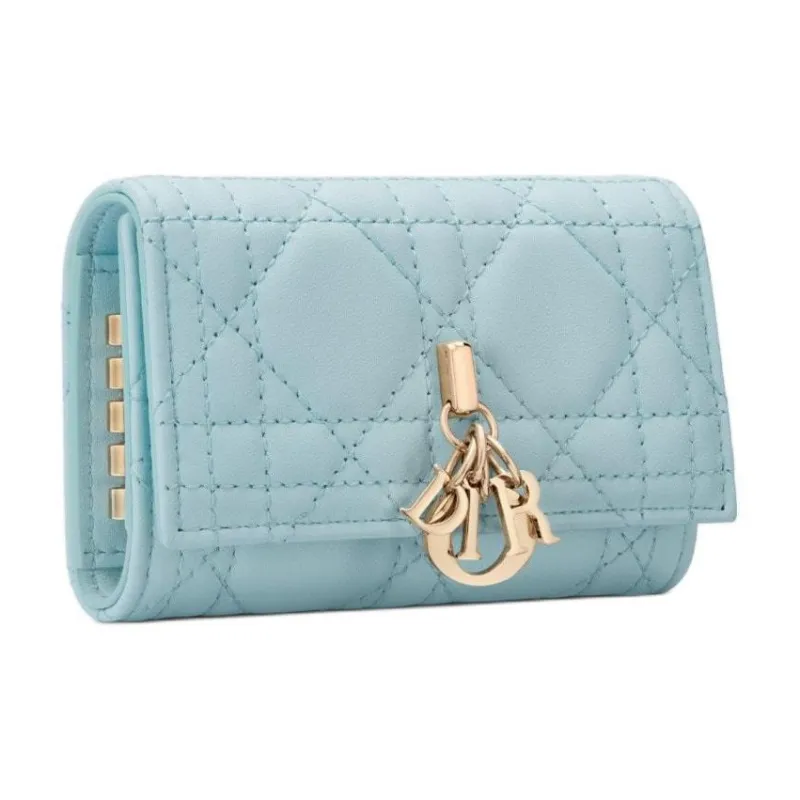DIOR Lady Dior Lambskin Key Pouch Women's Sky Blue-1