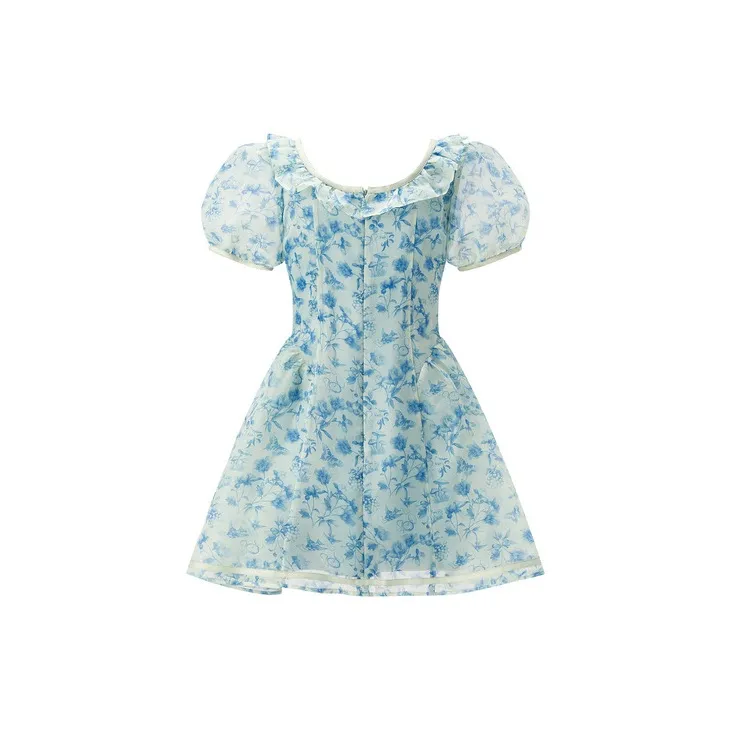 LEDIN Short Sleeved Dress Women's Green Print-1
