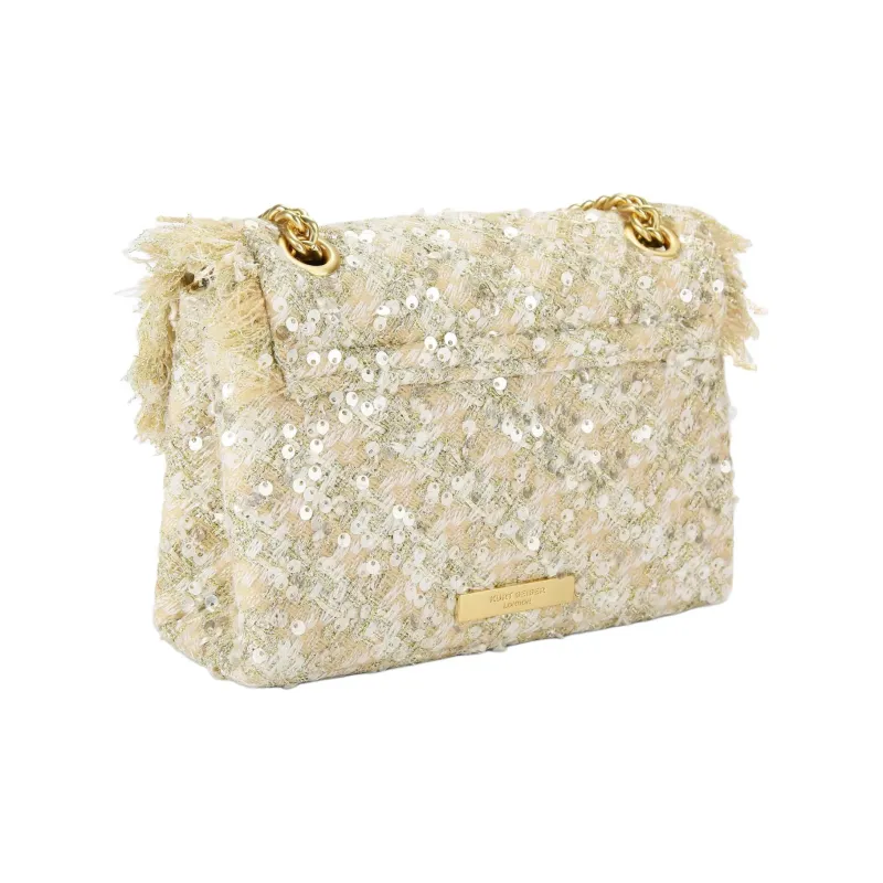 Kurt Geiger London Tweed Fabric Shoulder Bag Crossbody Bag Mini Women's Champagne-2