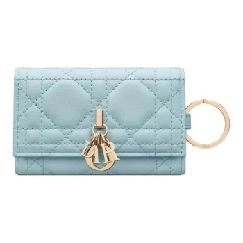 DIOR Lady Dior Lambskin Key Pouch Women's Sky Blue
