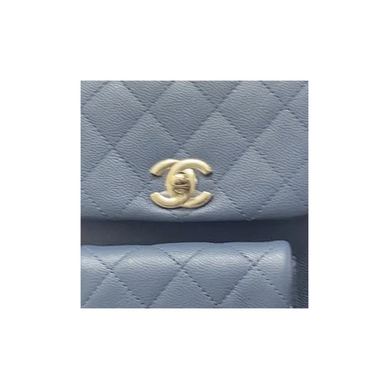 CHANEL Duma Grain Embossed Shiny Calfskin Backpack Trumpets Women's Gray Blue-1