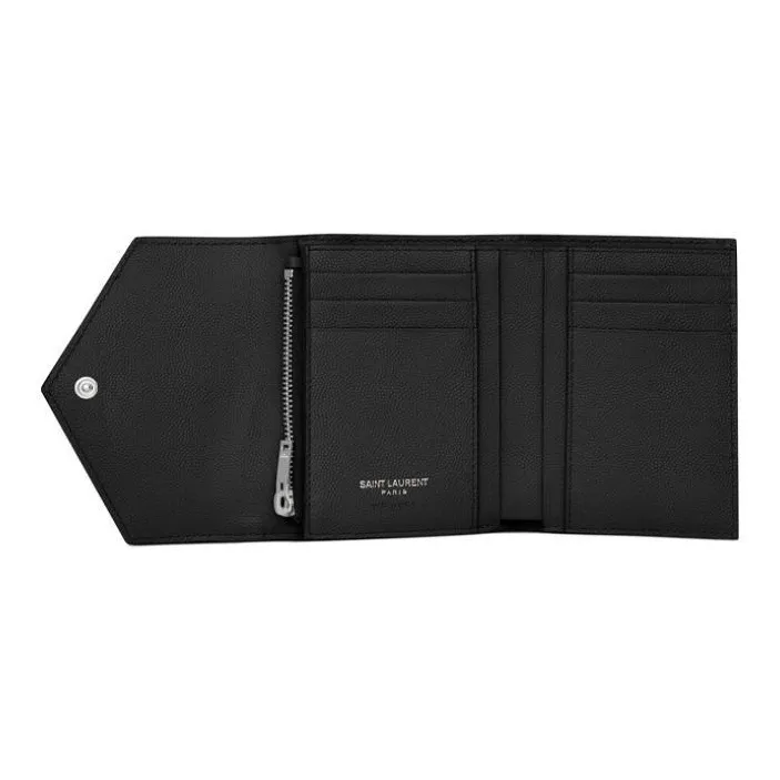 SAINT LAURENT Monogram Quilted Leather Wallet Bag Women's Black-3