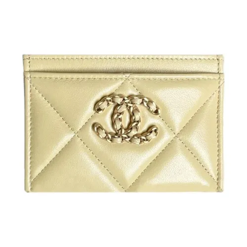 CHANEL Sheepskin Card Holder Women's Light Yellow