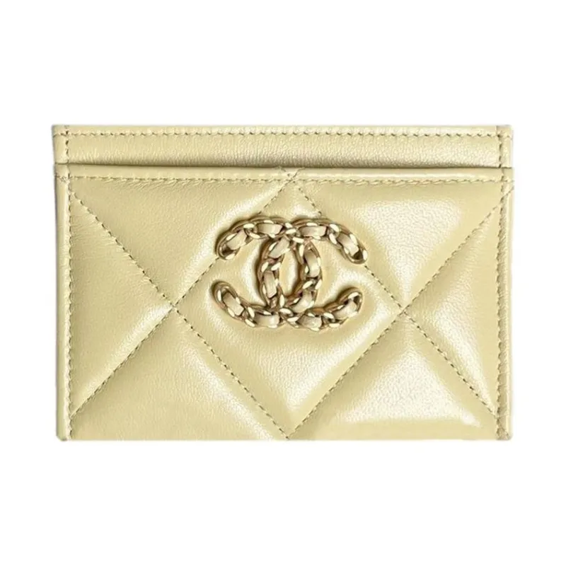 CHANEL Sheepskin Card Holder Women's Light Yellow-0