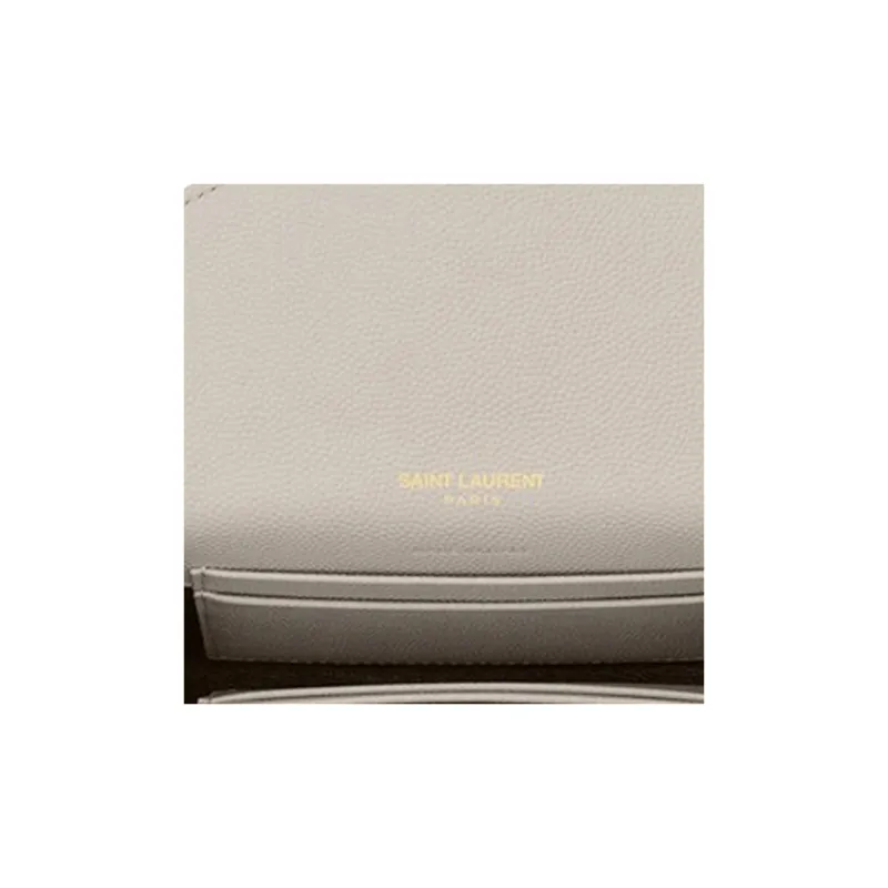SAINT LAURENT Monogram Leather Envelope Bag Wallet Small Size Women's White-5