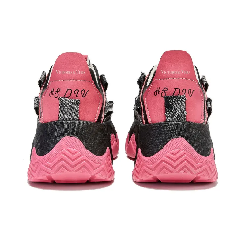 VICTORIA&VERA Height Increasing Coverage Low Top Chunky Sneakers Women's Rose Red-3