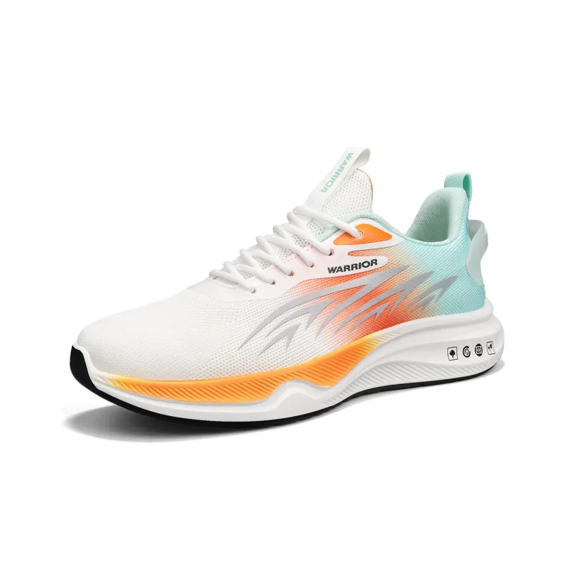 Warrior Durable Lightweight And Breathable Low Top Running Shoes Men's White Green Yellow-1