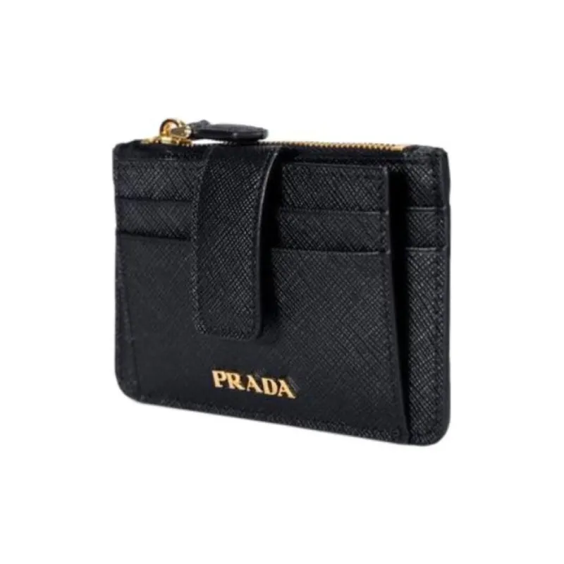PRADA Leather Card Clip Wallets Women's Black-1