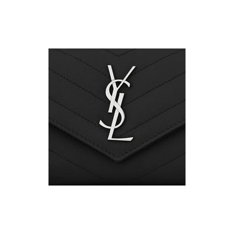 SAINT LAURENT Monogram Quilted Leather Wallet Bag Women's Black-4